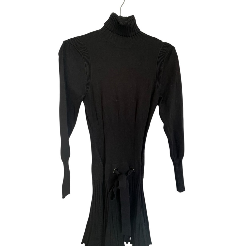 VENUS Black Turtleneck Dress with Stylish Belt - Picture 6 of 8